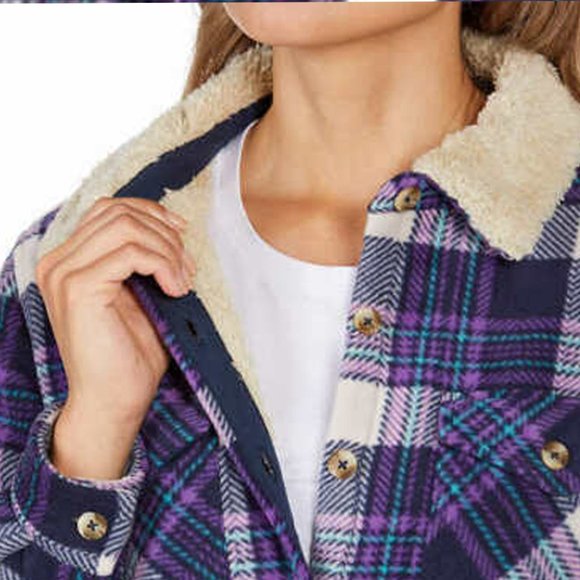 Soho Threads Ladies' Plush Shirt Jacket Top BLUE - Picture 9 of 9